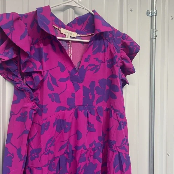 Umgee Floral print Dress New Collared purple magenta Tiered - Picture 4 of 7